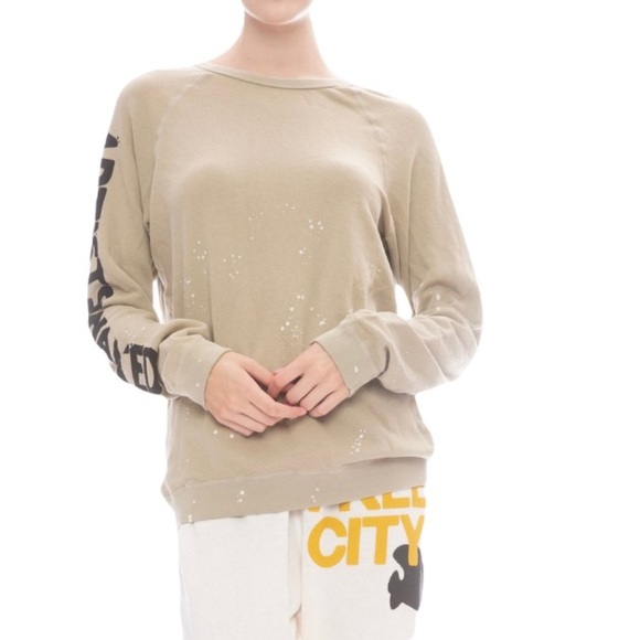 FREECITY Artists Wanted Tan Bleached Sweatshirt Hockney Strike Raglan Sweater - Picture 5 of 6